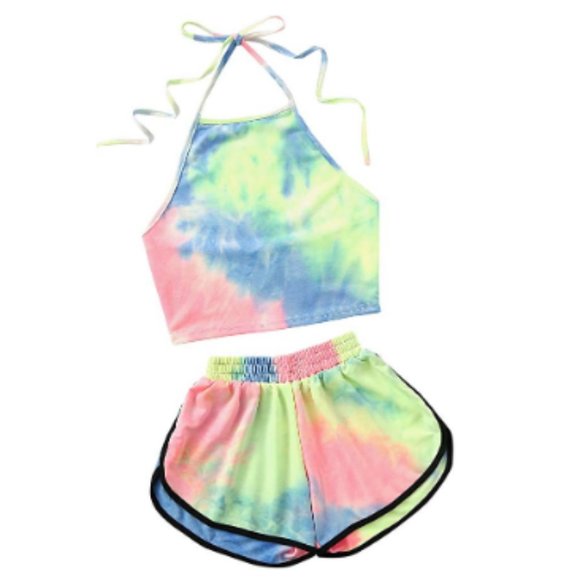 Tops - Women's 2 Piece Set Halter Crop Top and Shorts Set